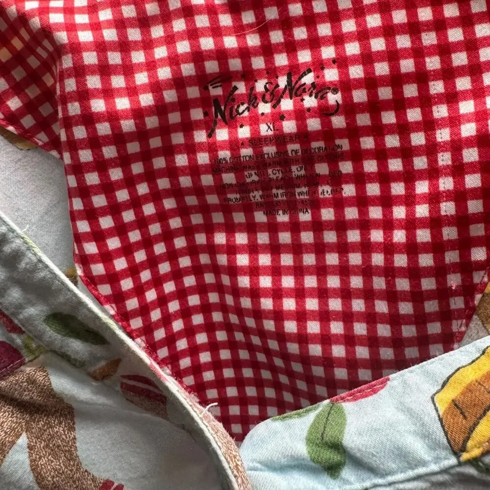 Nora & Nora Sleep Shirt Nightgown Sock Monkey Apple Blue Red XL